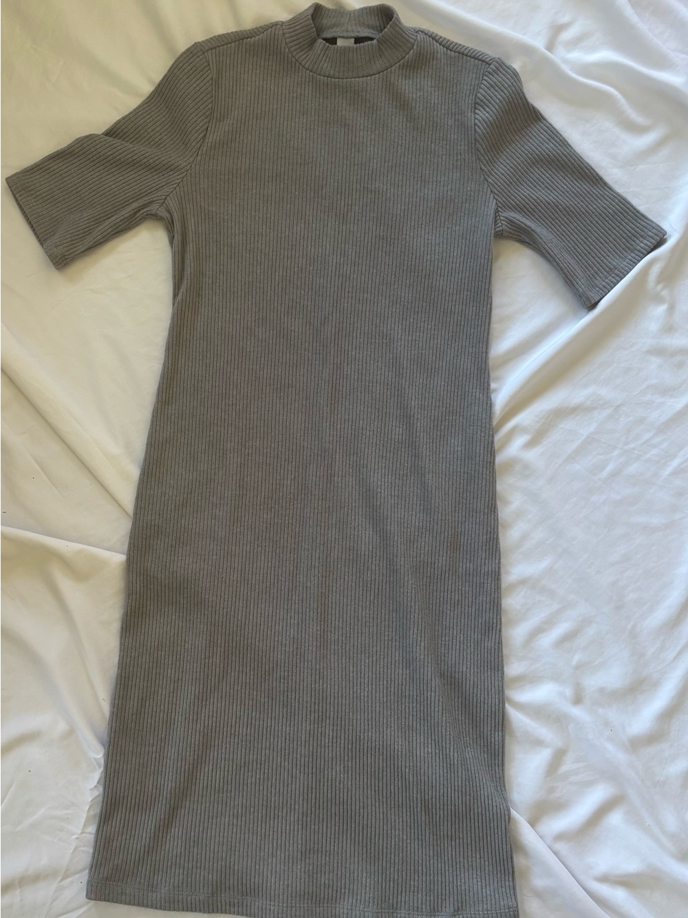 Old Navy Gray Ribbed Midi Dress with Mock Neck